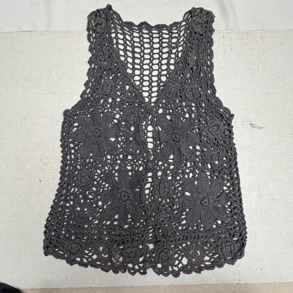 Crochet Button Cardigan Small Gray Whimsigoth Fairycore Y2K Open Whimsy Party